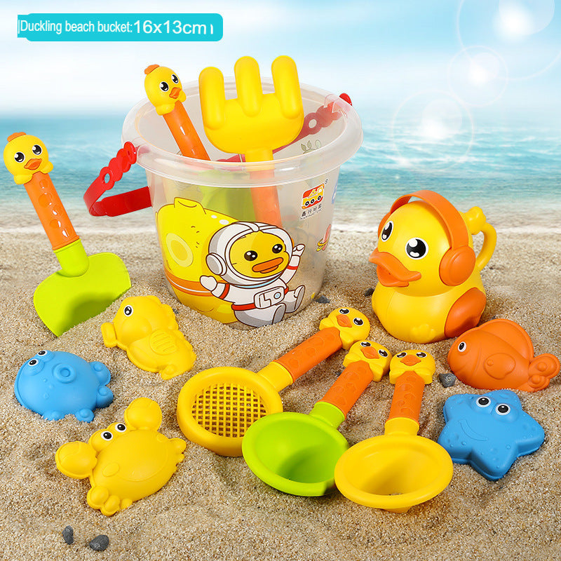 New children's spring outing little yellow duck beach toy set beach play sand digging sand shovel tool beach bucket