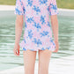 Kids Girls Beautiful Floral Pattern Short Sleeve Easy Round Neck Zipper Closure Summer Pool Swimwear - KGSW111790