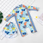 Kids Boys One-Piece Bathing Suit with Sun Cap Protection Long Sleeve Dinosaur Children's Swimwear