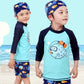 Kids Boy Two Pieces Swim Suit Cartoon Fish Sunblock Beach Bodysuit