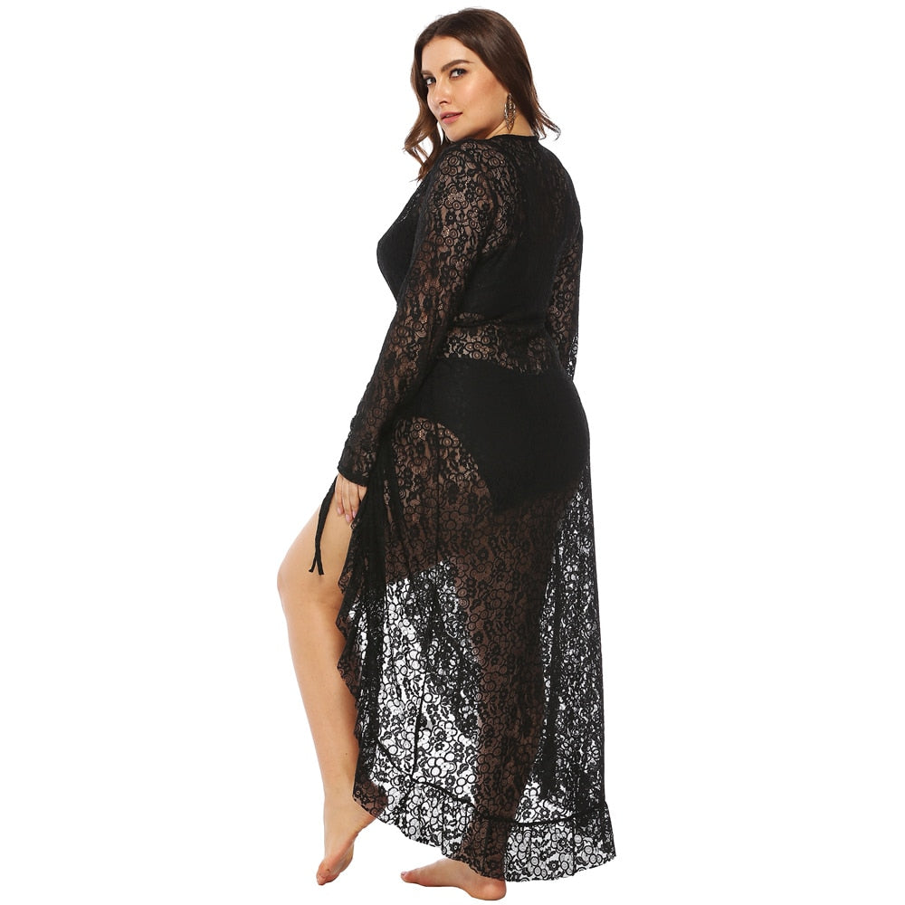 Women Plus size Beach Dress Cover Up Large big Black Solid Swimsuit