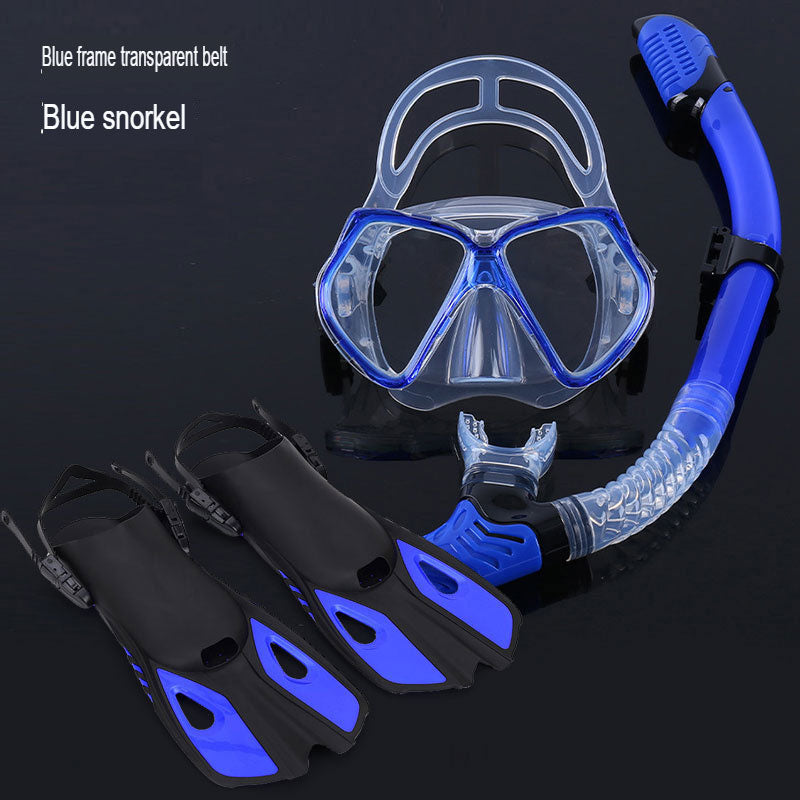 Jerui adult diving goggles snorkel set HD vision large frame silicone tempered glass mirror free diving