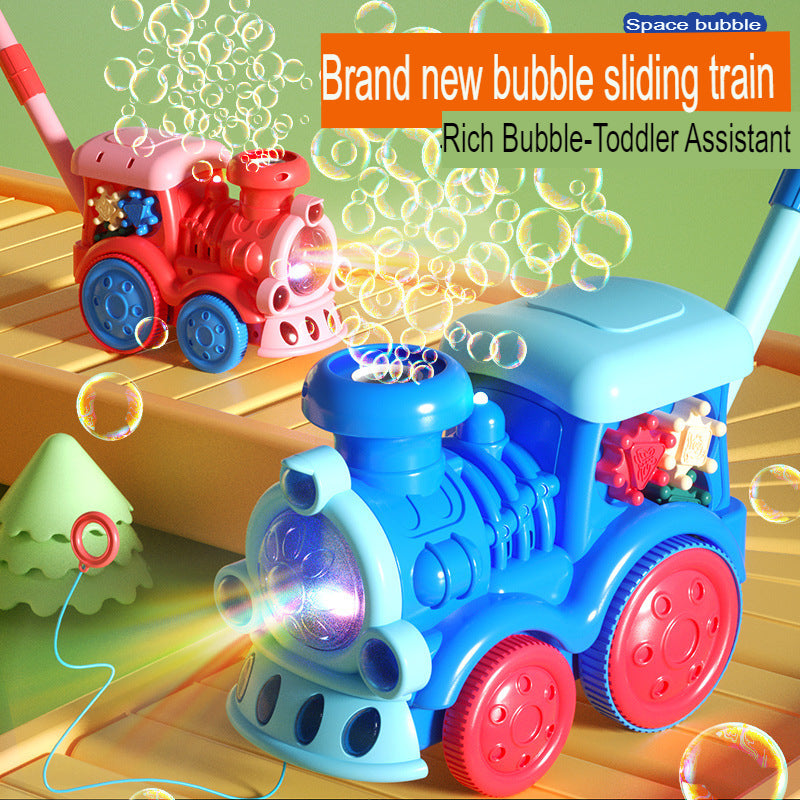 Children's hand-pushed small train bubble machine Douyin same style fully automatic music light bubble blowing toy street stall