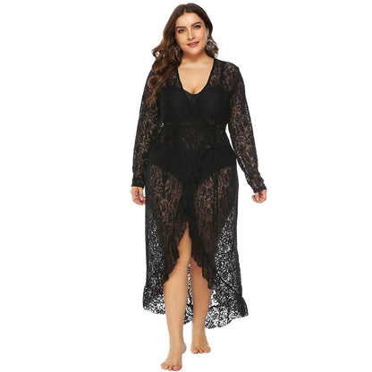 Women Plus size Beach Dress Cover Up Large big Black Solid Swimsuit