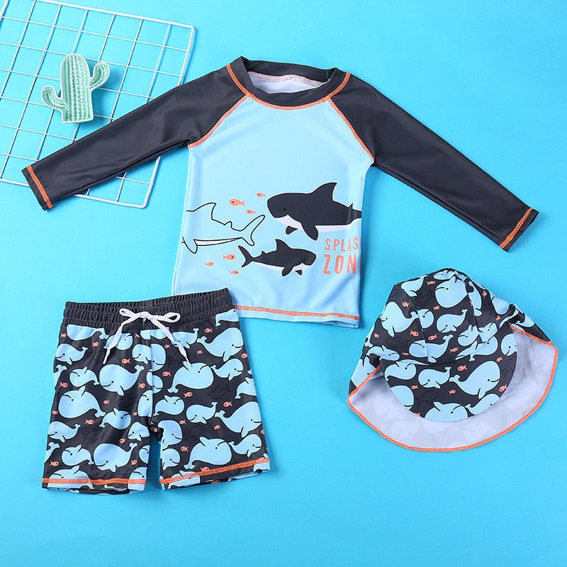 Kids Boy Long Sleeve UV Protection Shark Children's Swimwear