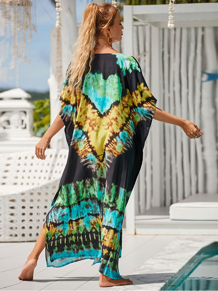 Women Casual Print Beach Wear Cover Up Loose V-neck  Swimsuit