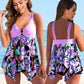 Women Floral Print Two Piece Swimdress Set Tankini Swimwear