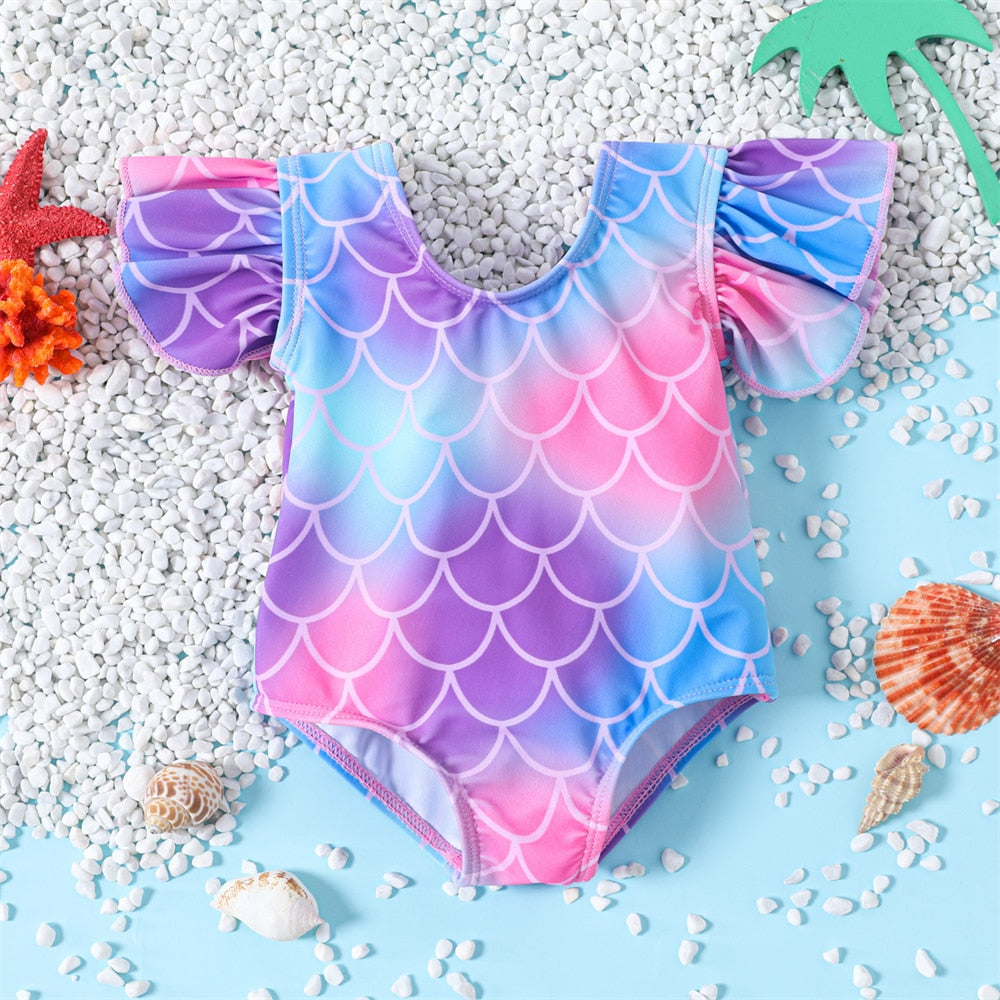Kids Girls Summer One-piece Digtial Print Swimsuit