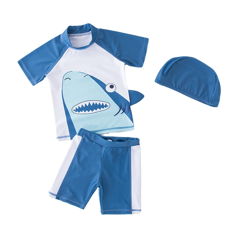 Kids Boys Swimsuit 3 Pcs Boy's Bathing Suit Short Long Sleeve Shark Swimwear