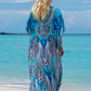 Women Plus Size Print Kaftan Maxi Dress V Neck Slit Loose Robe Summer Beachwear Cover-ups