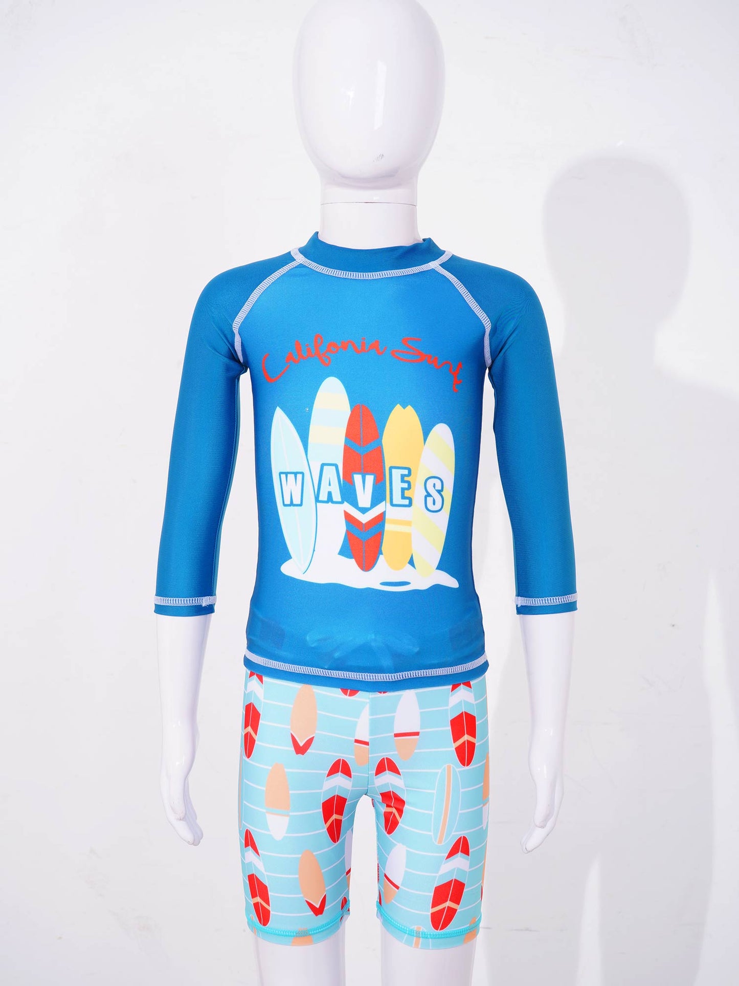 Kids Boys Summer Rashguard Swimwear Long Sleeve Tops Shorts Cartoon Print Swimming Suit