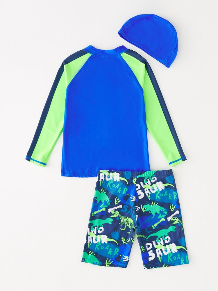 Kids Bathing Suit Dinosaur Swimsuit Boy Long Sleeve UPF50 UV Protection Swimwear