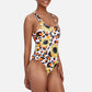 Women's One Piece Swimsuit Scoop Neck Leopard Flower Swimwear