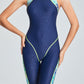Water-repellent, quick-drying imitation sharkskin belly-covering, knee-length professional one-piece swimsuit with chest pads