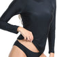 New long-sleeved split swimsuit sexy solid color conservative sun protection women's swimsuit swimsuit