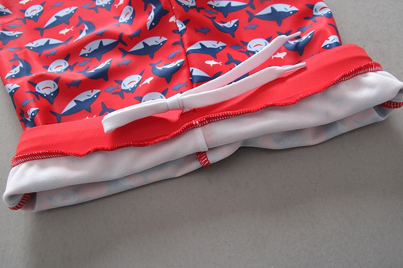 Boys Shark Printed Style Three Pieces Swimsuit with Hat