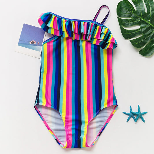 Kids Girls One Piece Striped Summer Swimwear For Girls