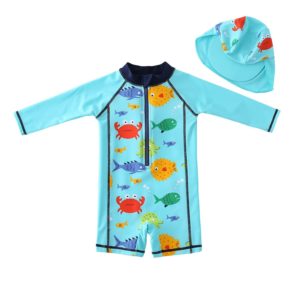 Boy Swimwear With Cap Baby Surfing Wear Kids' Swimming Suit