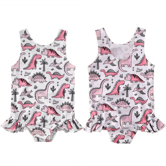 Baby Girl Dinosaur Swimsuit Kids One-Piece Suits Swimwear Bikini Sleeveless Strap Swimsuits Baby Girl Beachwear