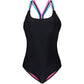 women's solid color one-piece with color rope Beachwear
