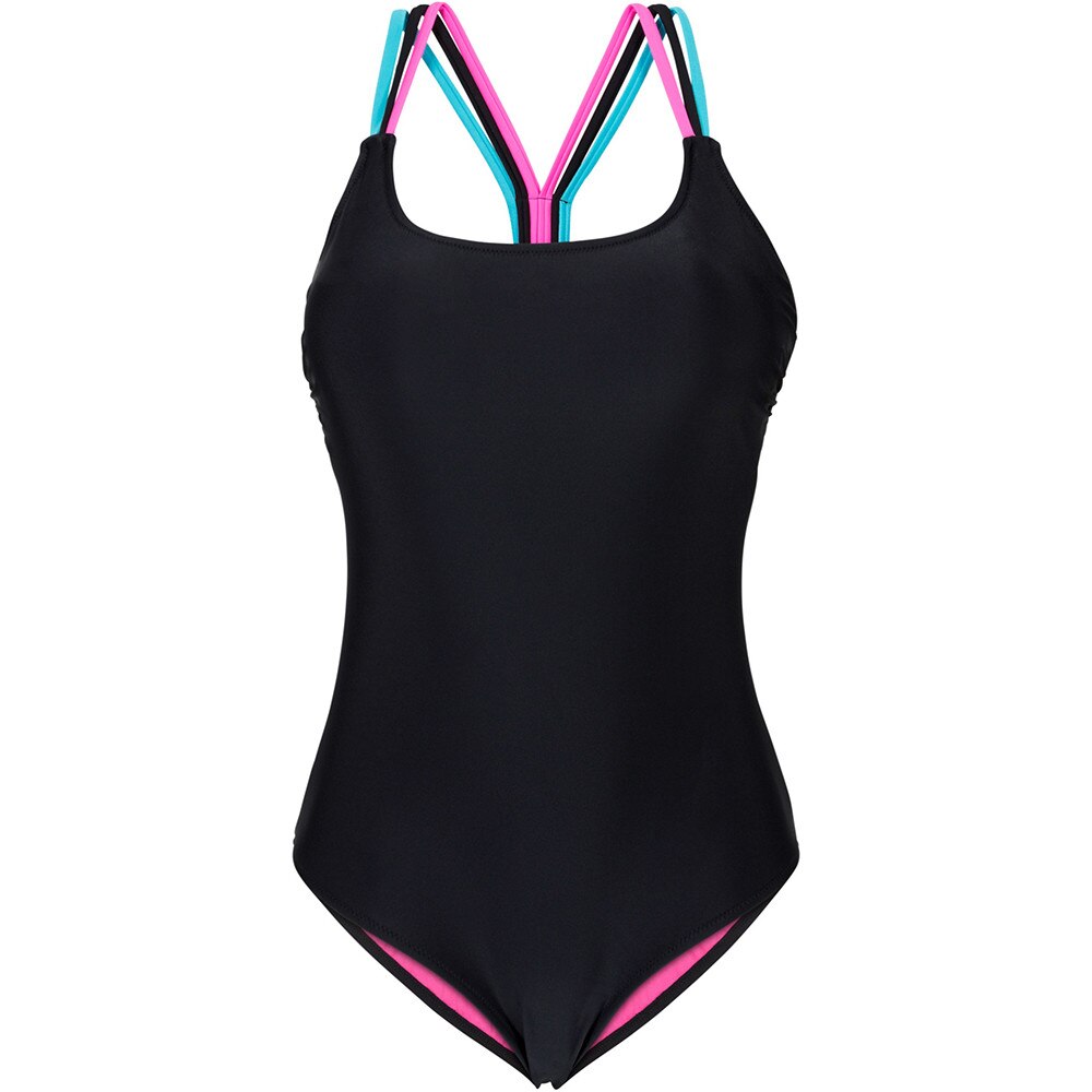 women's solid color one-piece with color rope Beachwear