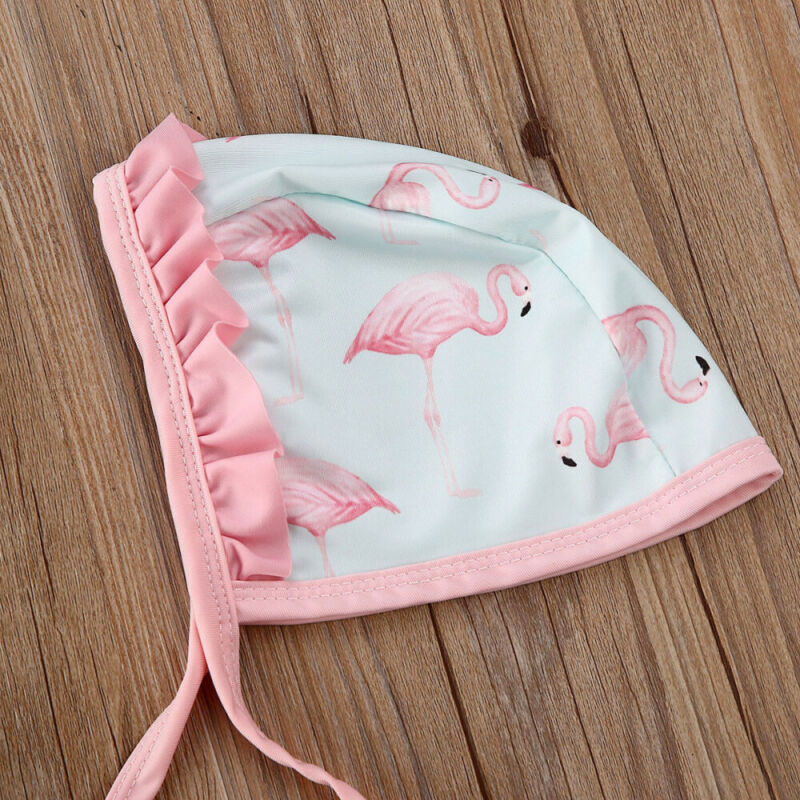 Baby Girls Bikini Set Flamingo Swimwear Bow Strap Swimsuit with Hat