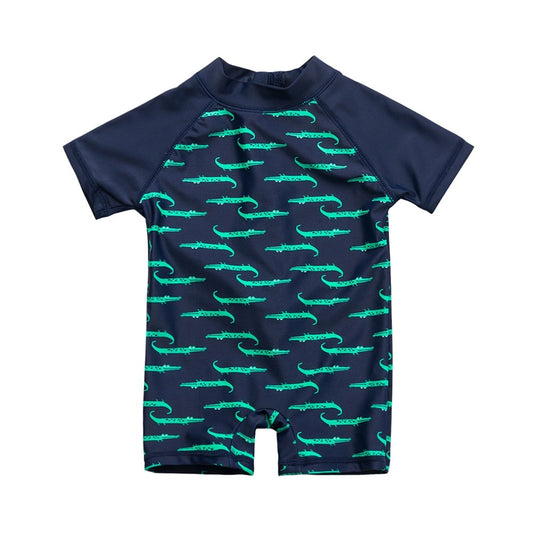 One-piece Swimsuit Printed Short Sleeves Swimwear Sun Protection Baby Boys' Sunsuit Swimming Suit