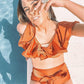 Women Bikini Set Orange Shoulder Ruffle Swimwear High Waist Swimsuit Push Up Bathing Suit Beachwear