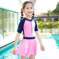 Front Zipper Girls Swimwear With Skirt Kids Swimsuit For Girls Teen Short Sleeve Bathing Suit