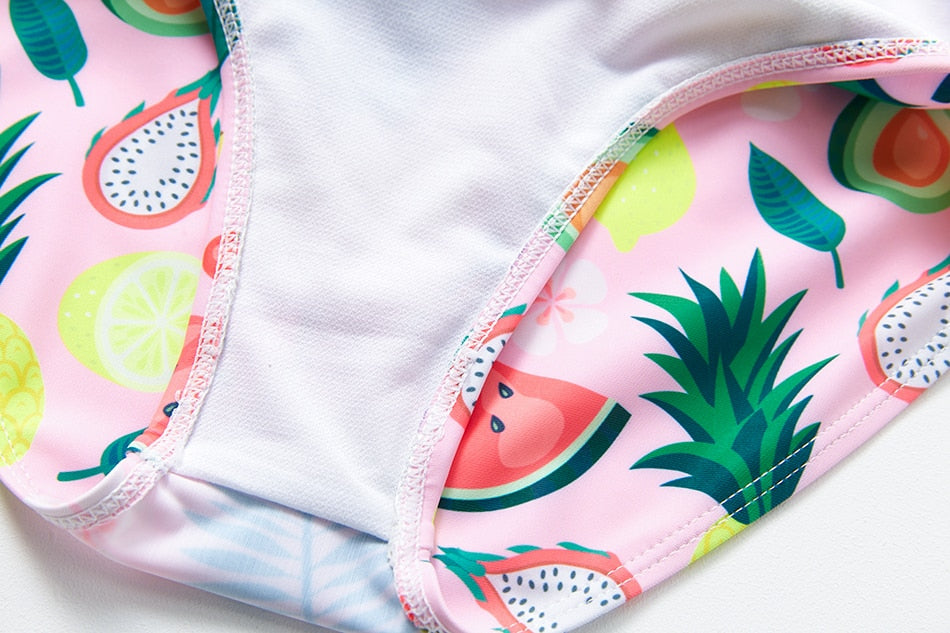 2-9years Girls Swimsuit One Piece Summer Fruit Swimwear Pink Fruit Summer Beachwear For Children
