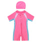 Kids Boys Girls Swimsuit One-piece Short Sleeves Zippered Swimwear Rash Guard Bodysuit with Swimming Cap