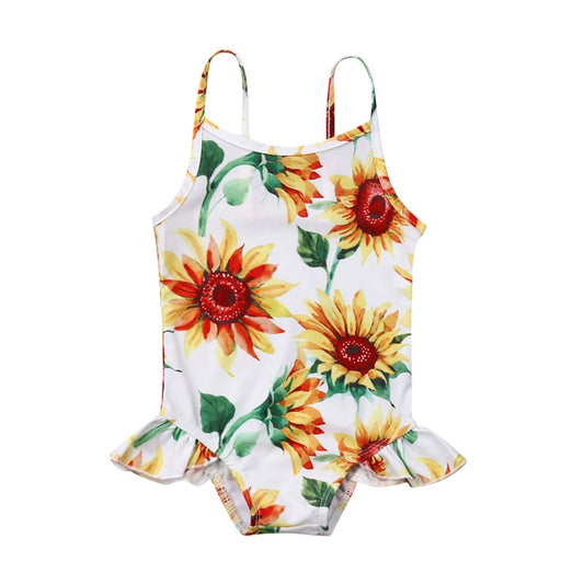 Baby Toddler Girl SunFlower Swimwear Beachwear Summer Fashion Baby Girl Sleeveless Strap Ruffle Tutu Sunsuits 0-24M