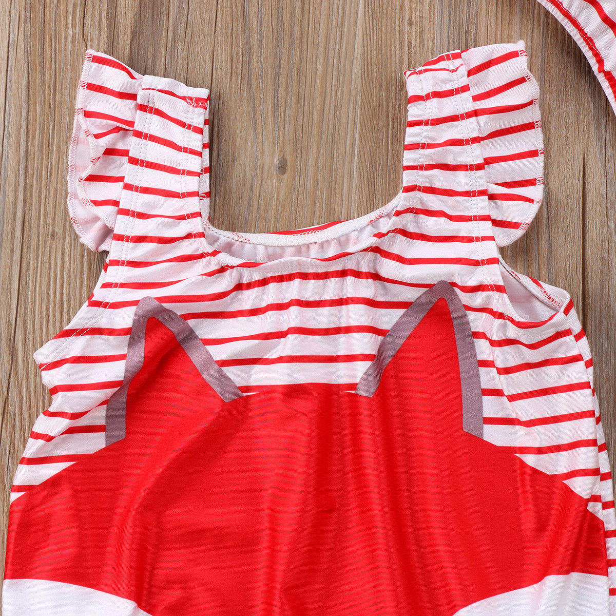 Kids Girls Striped Fancy Swimsuit Ruffled Sleeve Bathing Suit Beachwear