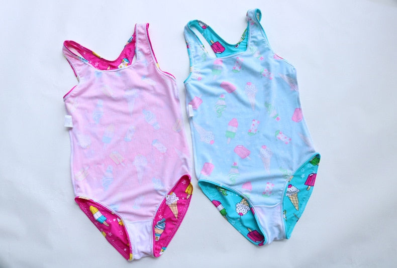 Girls Swimwear Bathing Suits Ice Cream Print Kids Swimsuit One Piece Girl Swimsuit Monokini Cute Children One Piece Beachwear