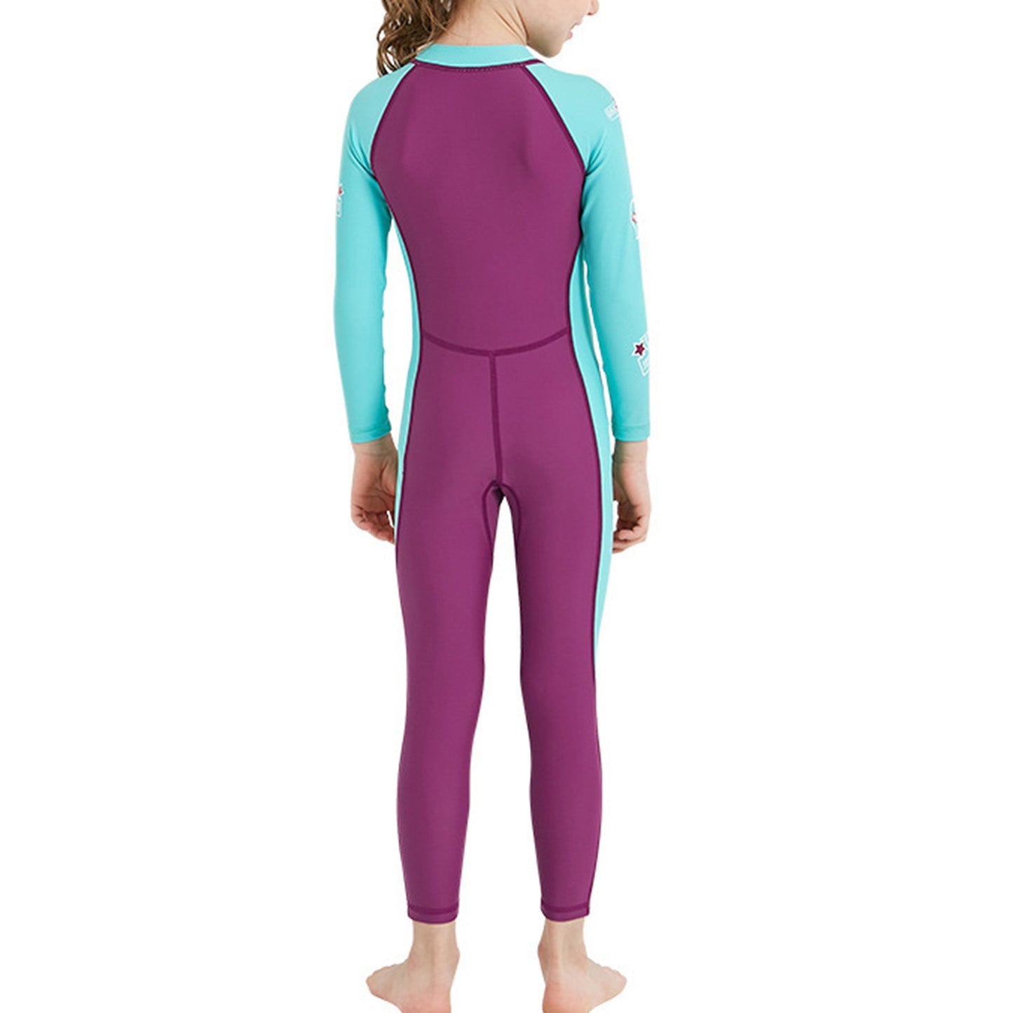 Kids Girls and Boys One Piece Mock Neck Long Sleeves Colorblock Long Swimwear