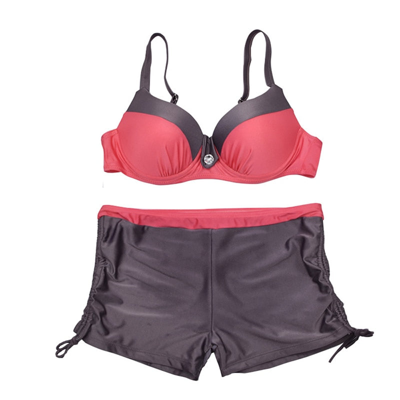 Women Red Push Up Bikini Set & Swimwear Sexy Padded Adjustable Strap Bordered Bikinis Summer Black Bathing Suit