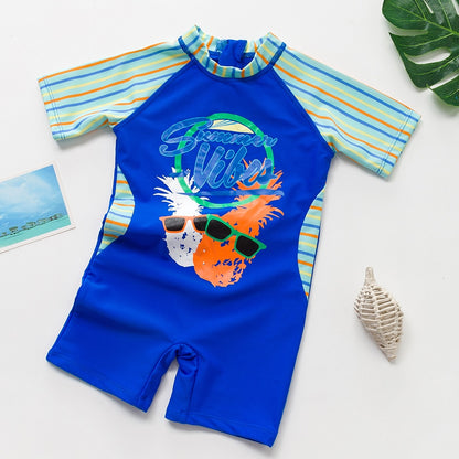 Kids Boys One-Piece Bathing Beach Board Rash Guard Swimsuit Set
