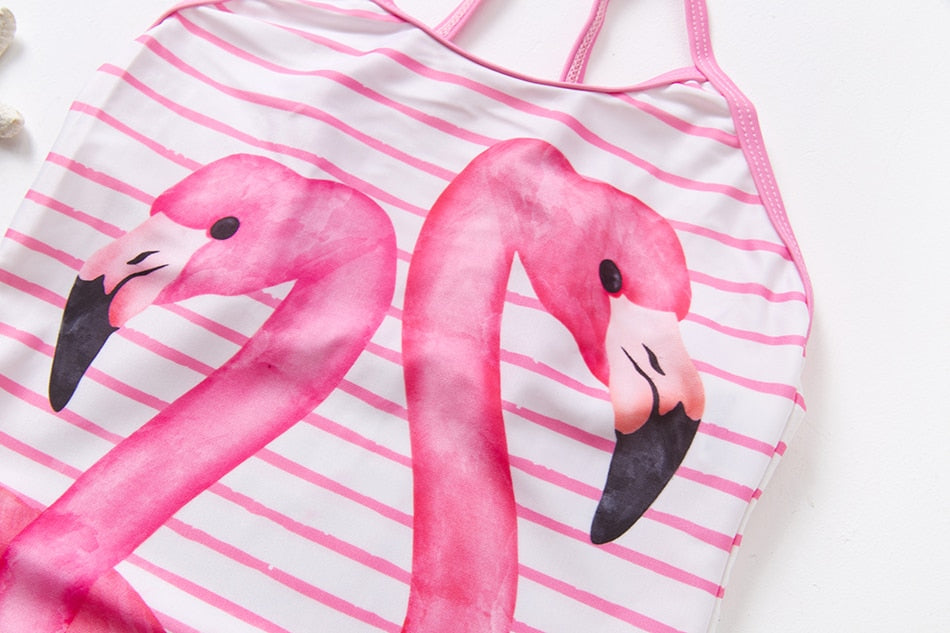 2-6 Years Infant Girls Swimwear One Piece Striped Flamingo Bathing Suit For Little Girl