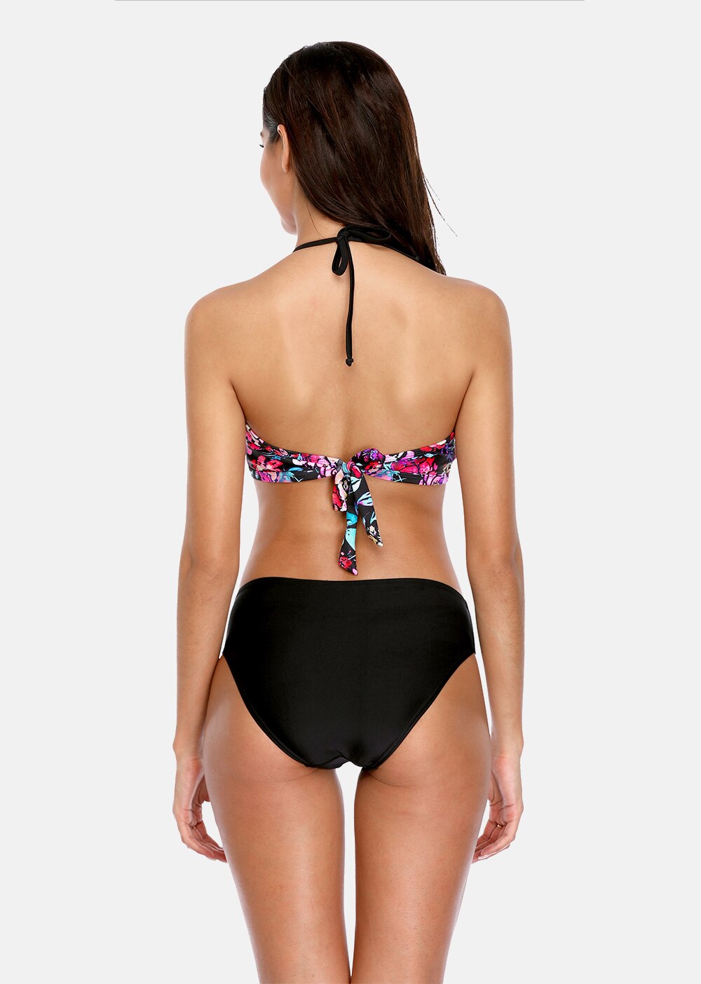 Women Halter-neck Bikini Set High Neck Cross Swimwear Retro Wave Printed Swimsuit Sexy Bikini Bathing Suit Beachwear