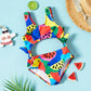 Kids Girls Swimwear with Bow Watermelon Pattern One-piece Swimsuit for 3yrs To 6yrs Children Bathing Suit