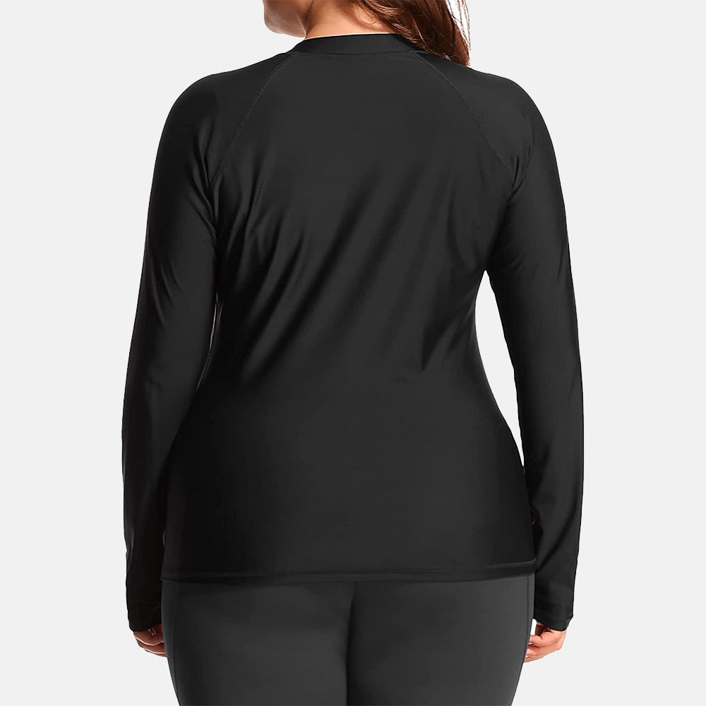 Women's Plus Size Long Sleeves Zipper Rashgurd  Swimming Shirts