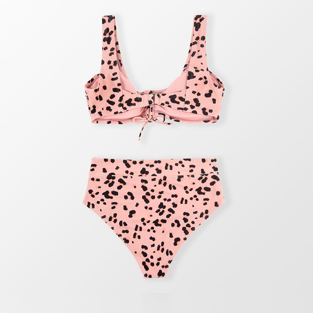 Women Plus Size Leopard Print High Waist Two Pieces Bikini Sets For Women