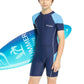 Boys Patchwork Zip Front Short Sleeves Kids Boys Athletic One Piece Sport Swimsuit