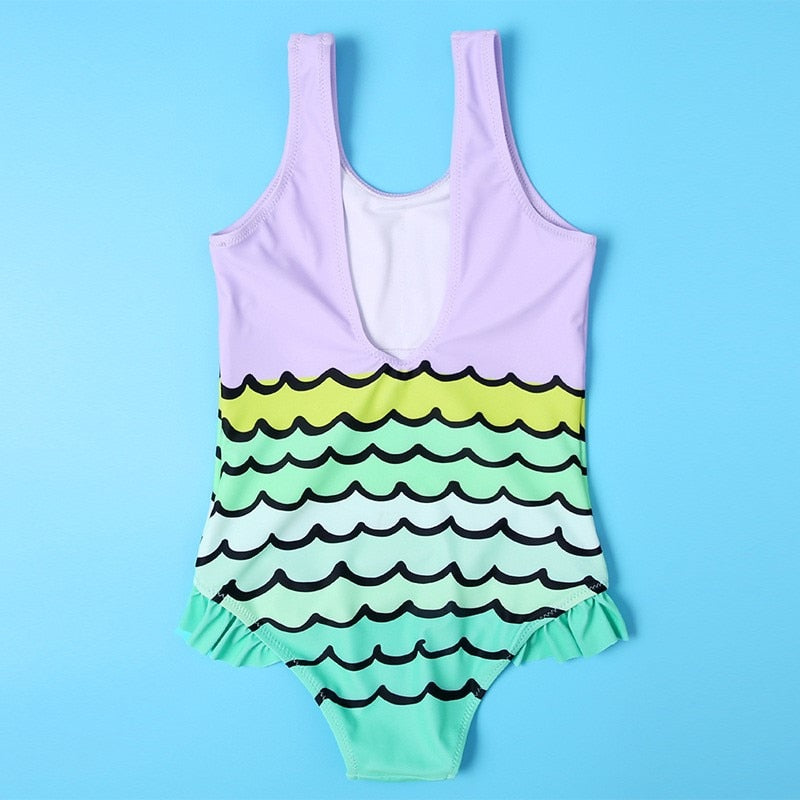 Kids Girl One Piece Swimsuit With Printed Style Cute Little Girl  Swimwear