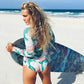 Women's One Piece Swimsuit Long Sleeve Printed Conservative Zipper Swimsuit