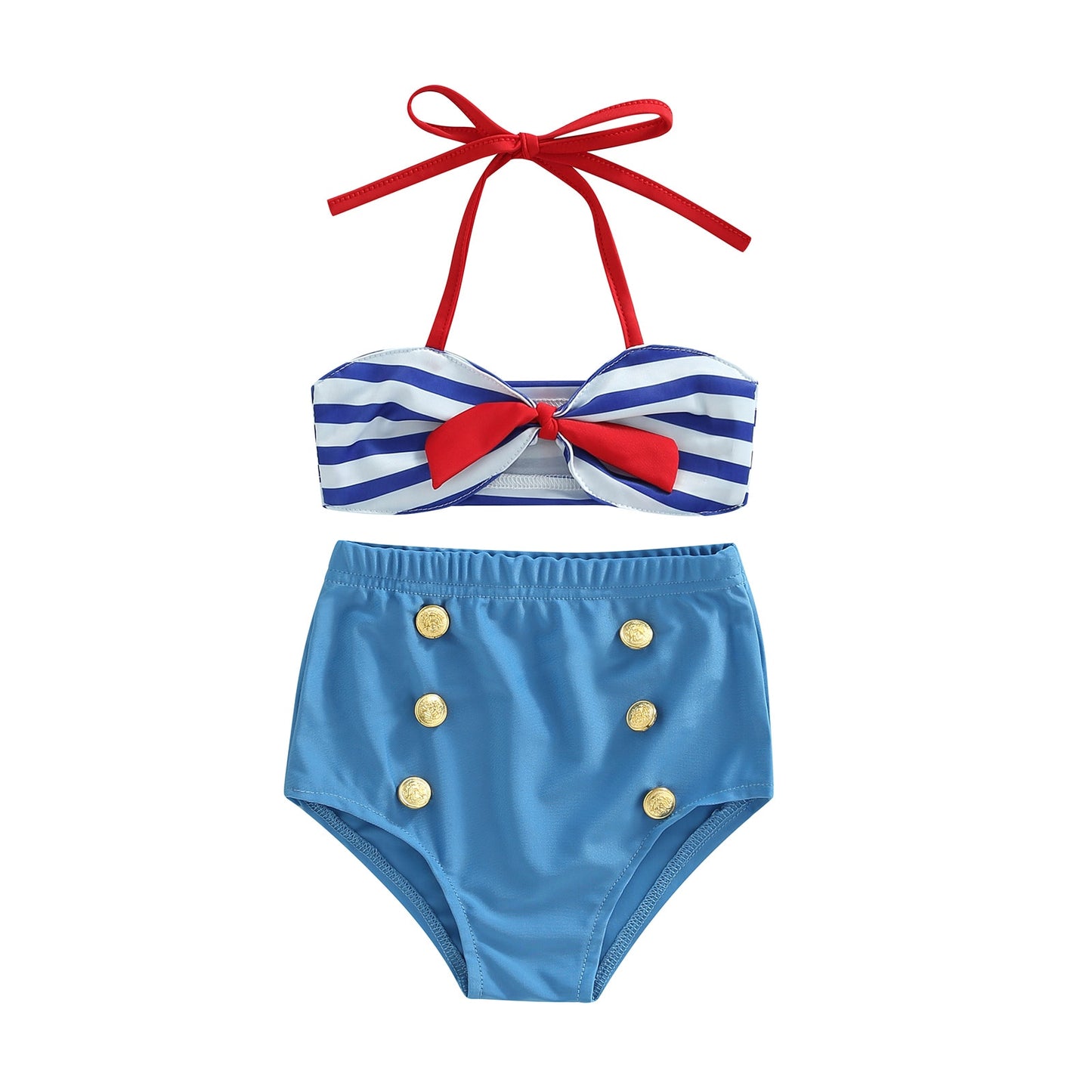 18M-6Y Infant Toddler Baby Kid Girls Bikinis Sets Bow Tops Button Shorts Swimsuit Children Beachwear Bathing Suit Swimwear