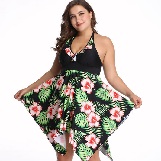 Women Plussize Two Pieces Larges Size Floral Printed Swim Suits
