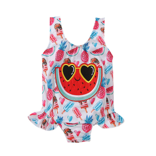 Infant Baby Girl Swimwear Summer Cute Watermelon Ice Cream Printed Sleeveless Bodysuit Kids Bathing Suit