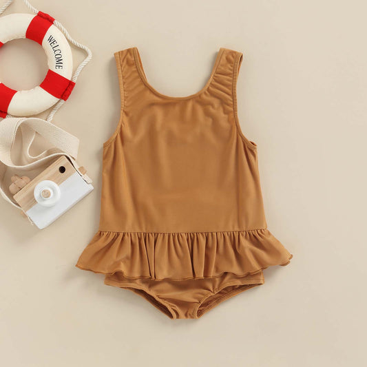 Baby Girl Swimwear Infant Print Sleeveless Round Neck Bathing Suit Casual Kids Ruffle Tutu Swimming Suit 0-3Y