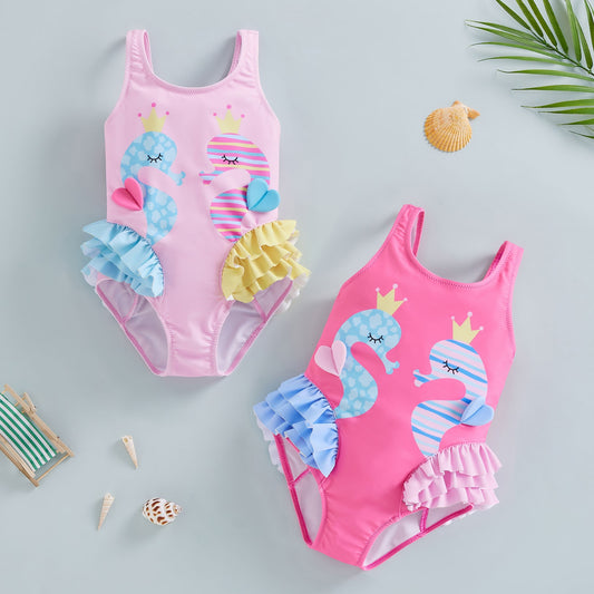 Girl Sleeveless Backless Ruffles Trim Bathing Suits Swimwear Beachwear Toddler Girl Back Cutout Bow Bikini